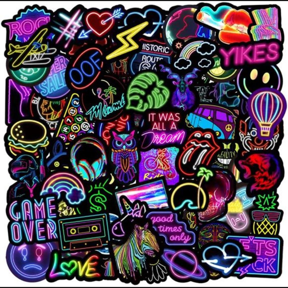 100 Pcs Neon Stickers Pack, Waterproof Vinyl Stickers